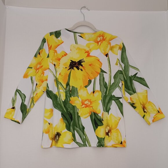 Women's Allison Daley Floral Yellow Flower Spring/Summer Blouse Size Petite M - Picture 2 of 6